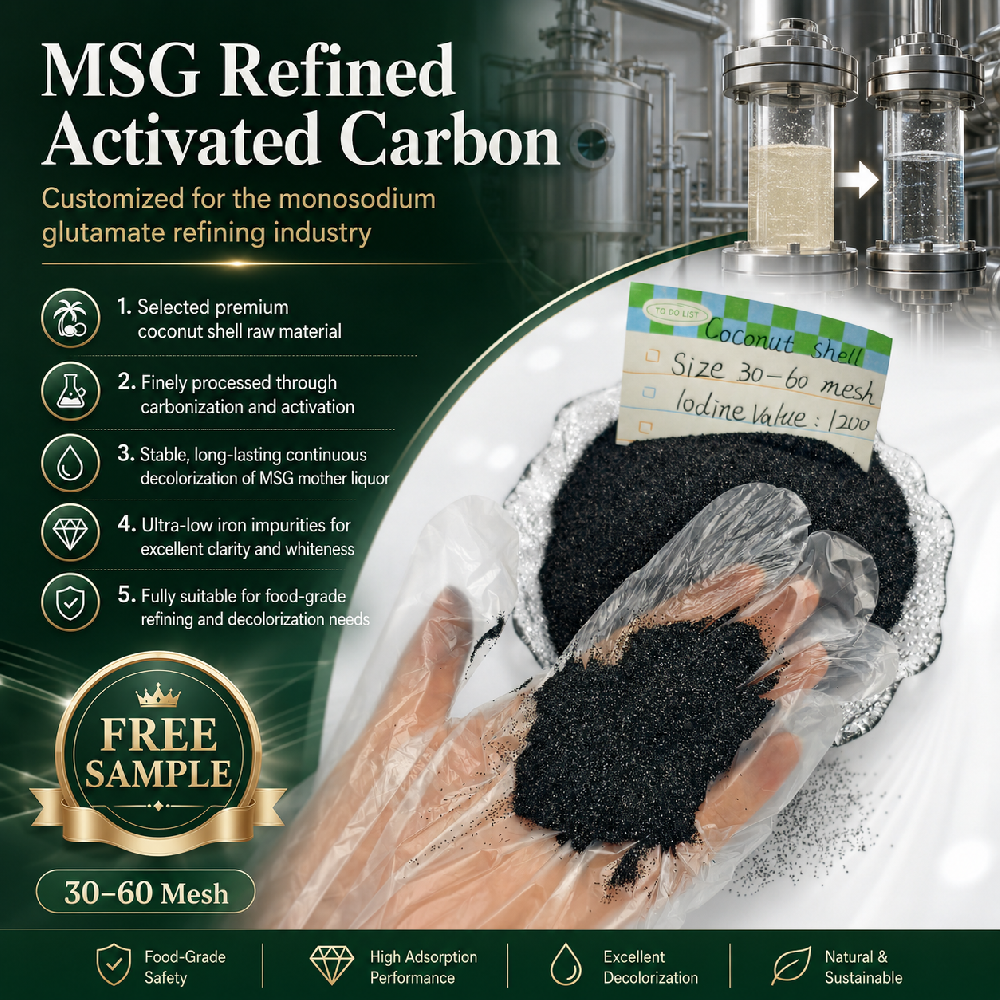 Food Grade Coconut Shell Carbon for MSG Mother Liquor Decolorization